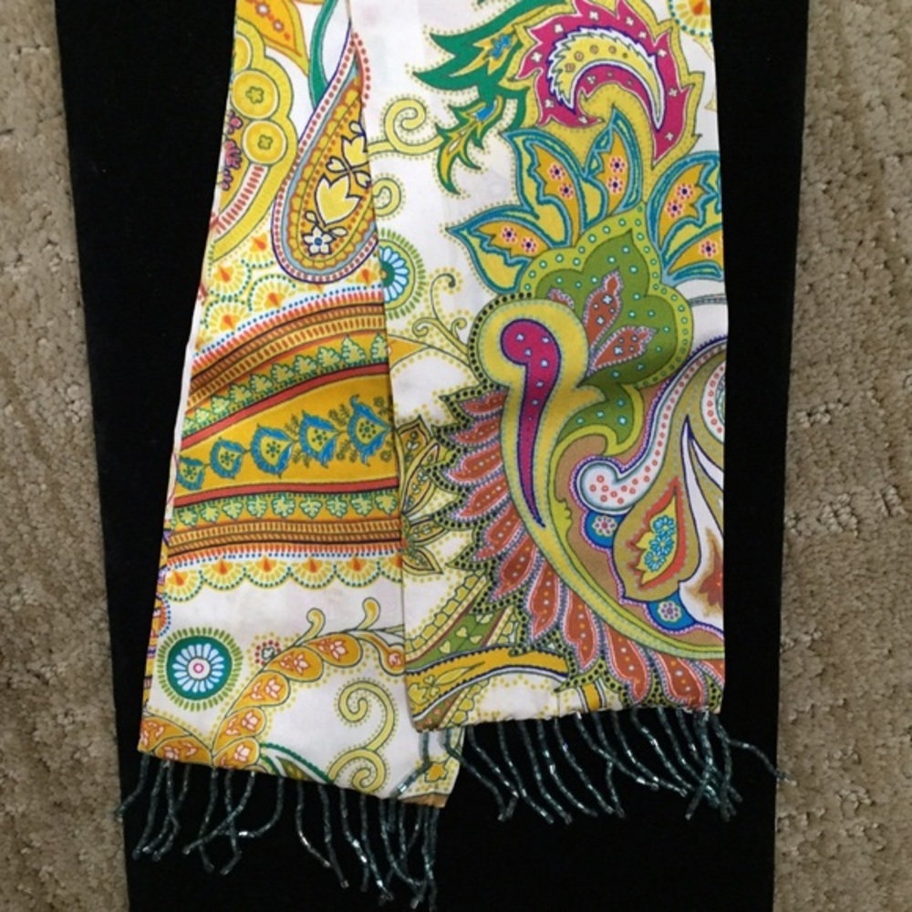 Paisley Wrap or Scarf with Beaded Fringe - Picture 2 of 6